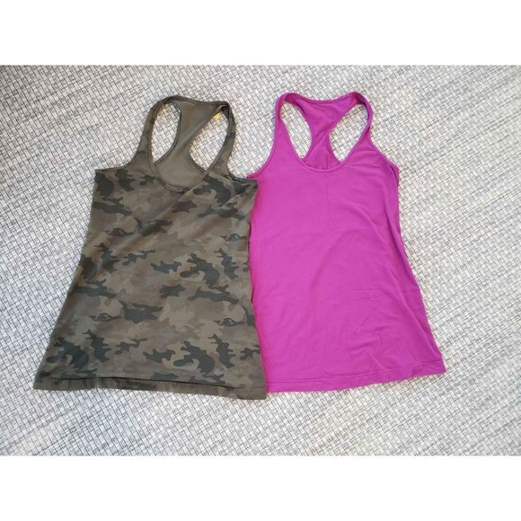 lululemon athletica Tops - Lululemon TWO Cool Racerback Tanks Camo & Pink Sz Small 6/8